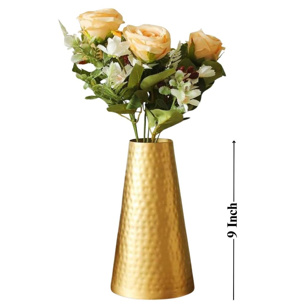 Metal Gold Hammered Flower Vase for Living Room Decoration Items for Bedroom Office Table Centerpiece Vase for Flowers, 9 Inch (Without Flowers)