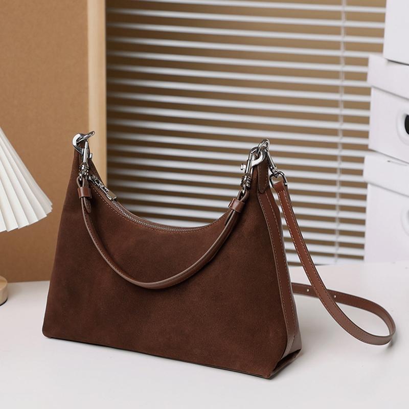 Vintage women natural suede leather bag stylish retro patchwork design large capacity shoulder bag top grain genuine leather