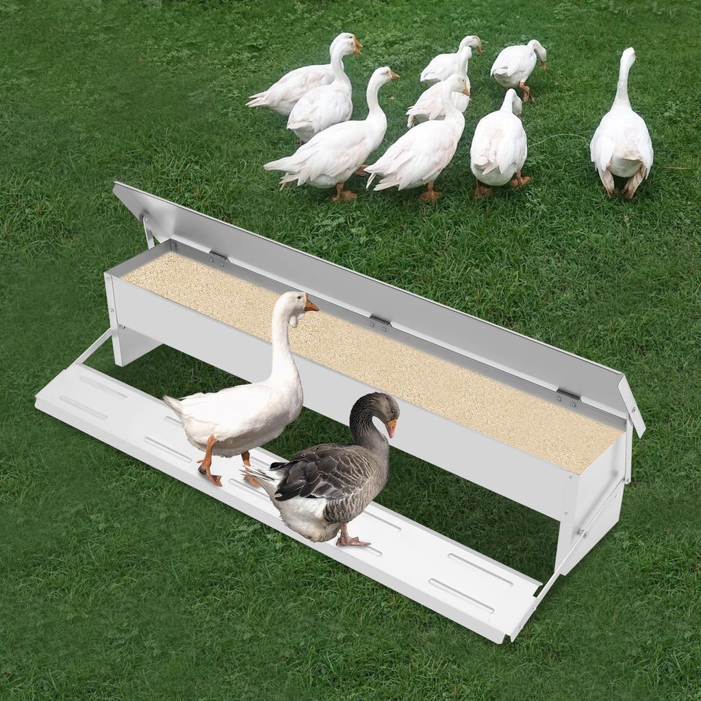 Automatic Chicken Feeder 10KG Galvanized Steel, Anti-Rodent Poultry Feeder with Pedal for Hens Ducks Geese, Farm Coop Feeding To