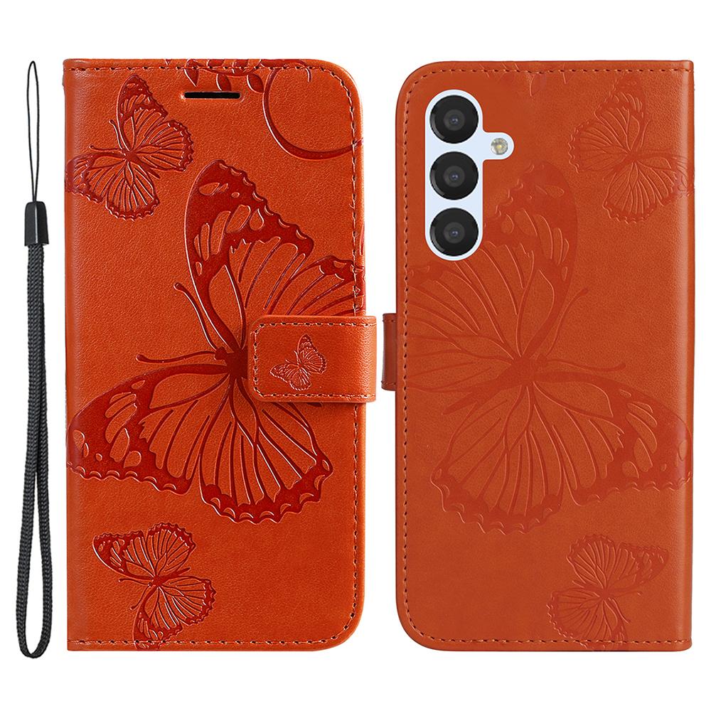 

For Samsung Galaxy S23 FE Wallet Case Floral Butterfly Imprinted Leather Phone Cover Stand Orange