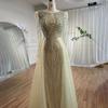 Blue high-end elegant long dress slim-fitting long-sleeved luxury bead hosting banquet performance dress LA11010