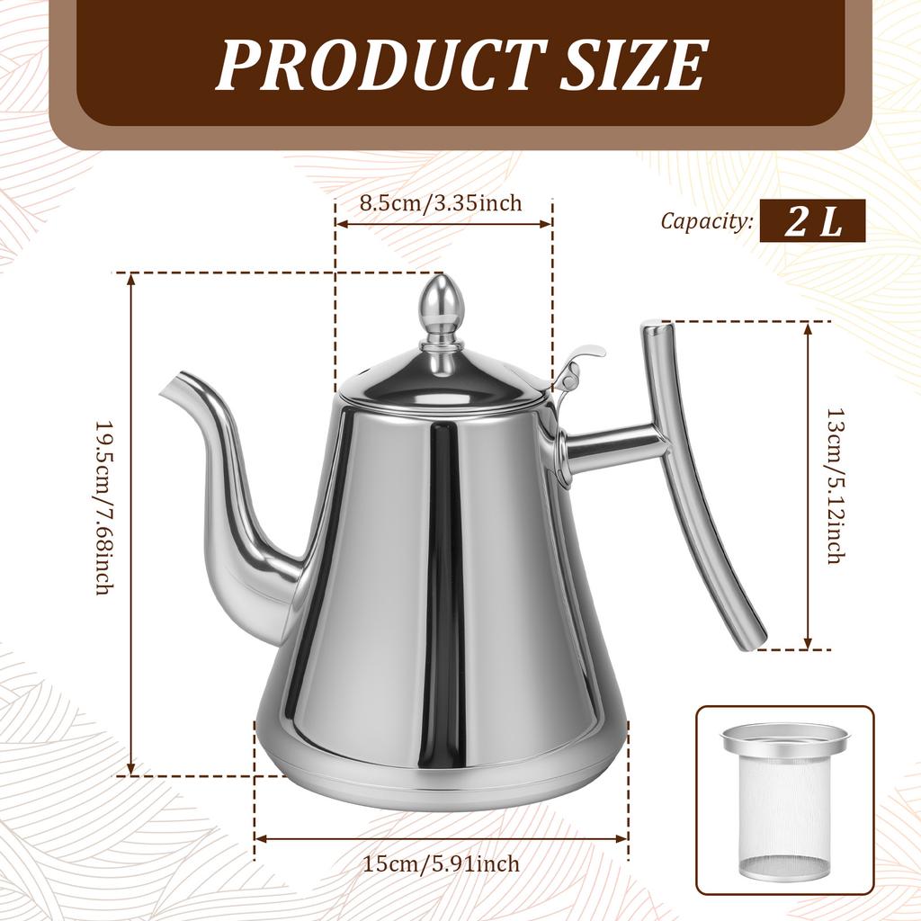 Tea Kettle Thickened Stainless Steel Kettle Coffee Pot Tea Pot With Filter Household Use Flat Bottom Universal Pot For Tea And