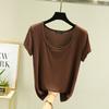 Women's U Neck Short Sleeve T Shirt Loose Fit Commuter Modal Fabric Solid Color Casual Basic Tee For Summer Daily Inner Layering Wear