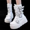 Fashion Brand New Ladies Goth Platform Ankle Boots Fashion Buckle Zip Rivet Punk Wedges High Heels Womens Boots Party Street Woman Shoes