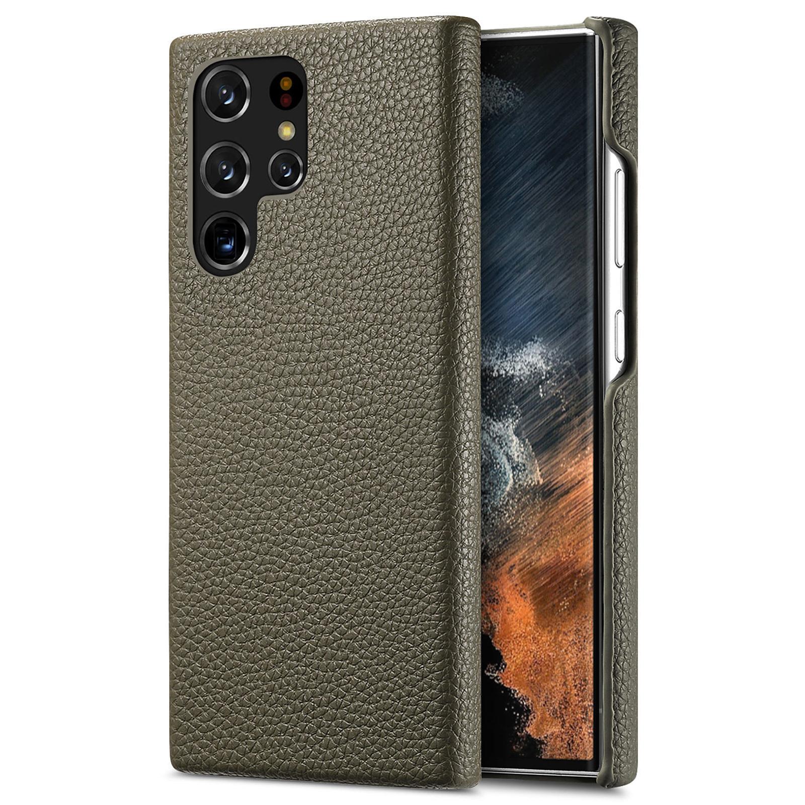 

Y1 For Samsung Galaxy S22 Ultra 5G Slim Case Litchi Texture PU+PC Phone Cover Midnight Green