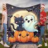 Charming Encounter Stylish and Cozy Flannel Blanket for Halloween Night with Friendly Ghosts and Cats In The Forest