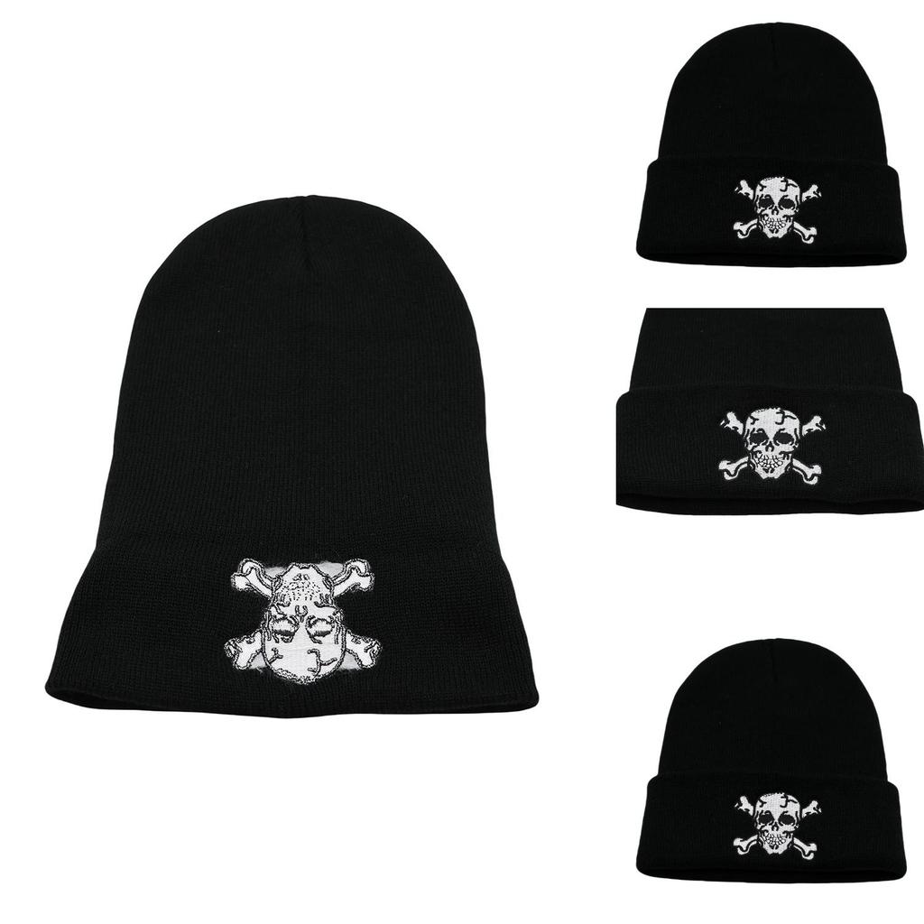 Skull Embroidered Knit Hat For Winter And Fall Fashion And Holiday Wear