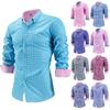 Herren Langarm kariertes Color-Block-Hemd, Regular Fit 4-Wege-Stretch Hemd mit Knöpfen, Smart Casual Oberteil