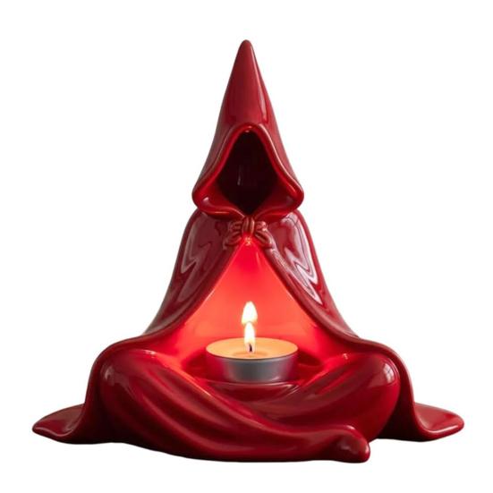Mystic Wizard Candle Holder Halloween Hooded Cloak Tealight Holder Gothic Candlestick Ornament for Home Tabletop Decor
