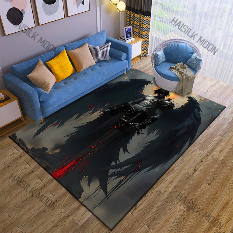 Dark-winged warrior holding sword Print Carpet Rug for Living Room Bedroom Sofa Doormat Home Decor Non-slip Floor Mat