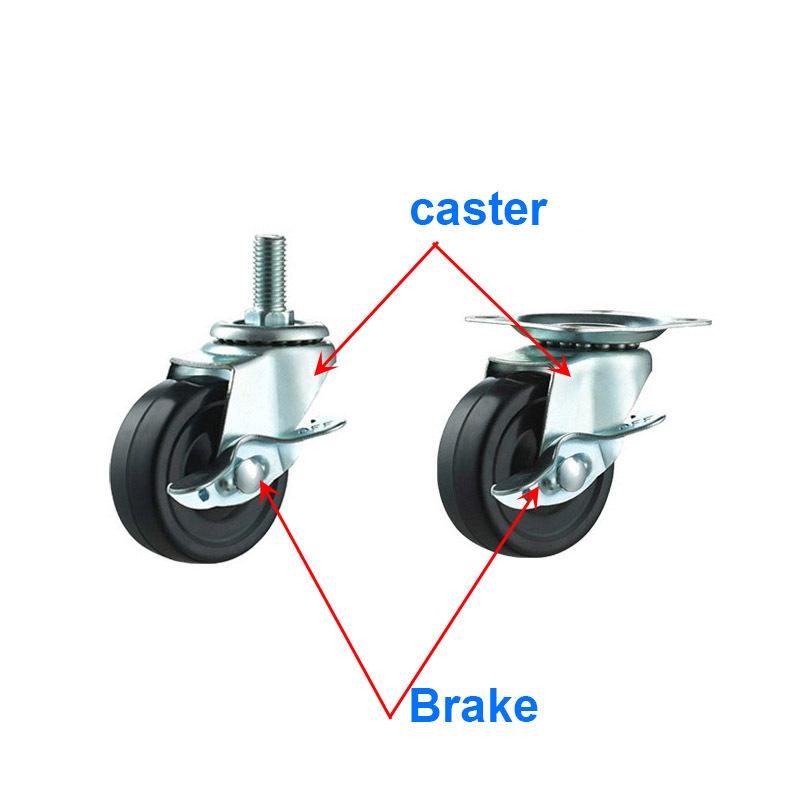 2/4Pcs Furniture Casters 1.5-2Inch Rubber Rotating Wheels with Brake Universal Silent Casters for Home And Office Furniture