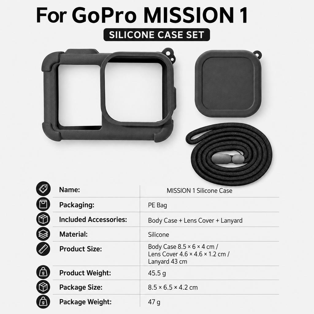 Silikonhülle für GoPro Mission 1/1 Pro Zubehör Gehärtetes Glas Bildschirm Objektiv Schutzabdeckung Halterung Anti-Drop Gehäuse Weiche Hülle