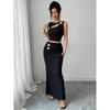 Women's 2 Pieces Summer Sets 2-Piece Set Knit Button Hollow Top And Waist Slit Skirt Skirt Set