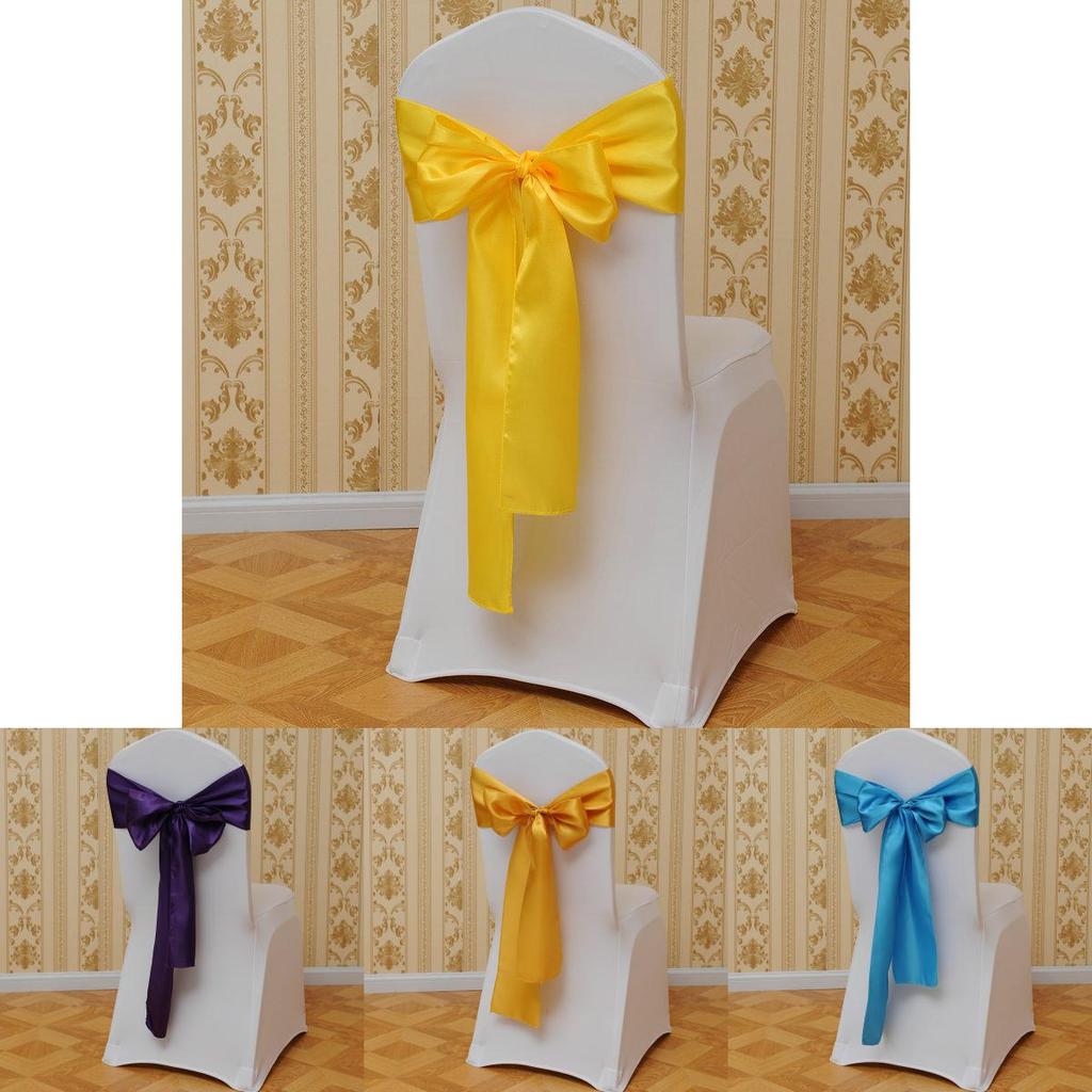 Elegant Polyester Chair Back Cover With Bow Ribbon For Wedding And Event Decor
