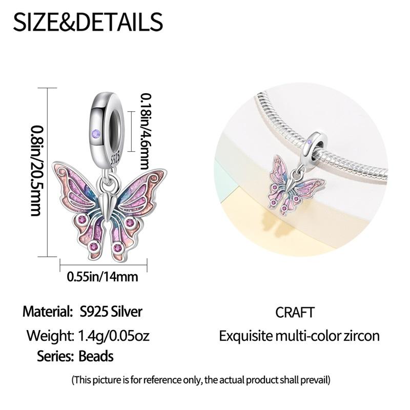 100%Copper Barbie Butterfly Charms Beads Colorful Insect Pendants Fit Original Bangle Bracelet Diy For Women Jewelry