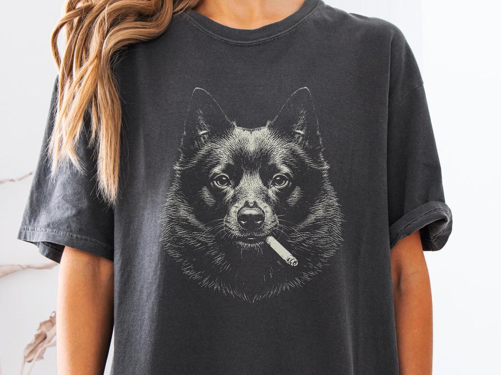 Smoking Schipperke Shirt, Vintage Y2K Grunge Little Black Fox Tee, Funny Dog Face Shirt, Comfort Colors® Edgy Meme T Shirt