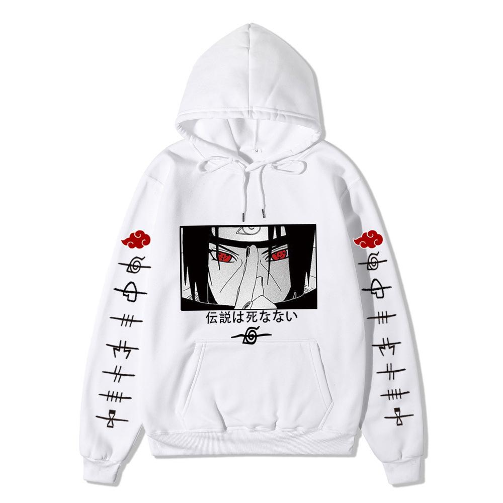 Anime Naruto Itachi Uchiha Hoodie Double Sleeve Akatsuki Cloud & Symbol Print Sharingan Character Front Print Pullover Sweatshirt Men Women Streetwear