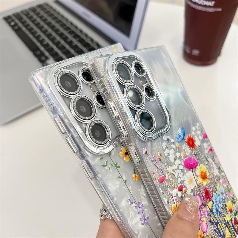 Small Floral Imd Hard Shell Summer Suitable for Samsung S25 S24 Ultra Mobile Phone Case with Lens Film Bracelet