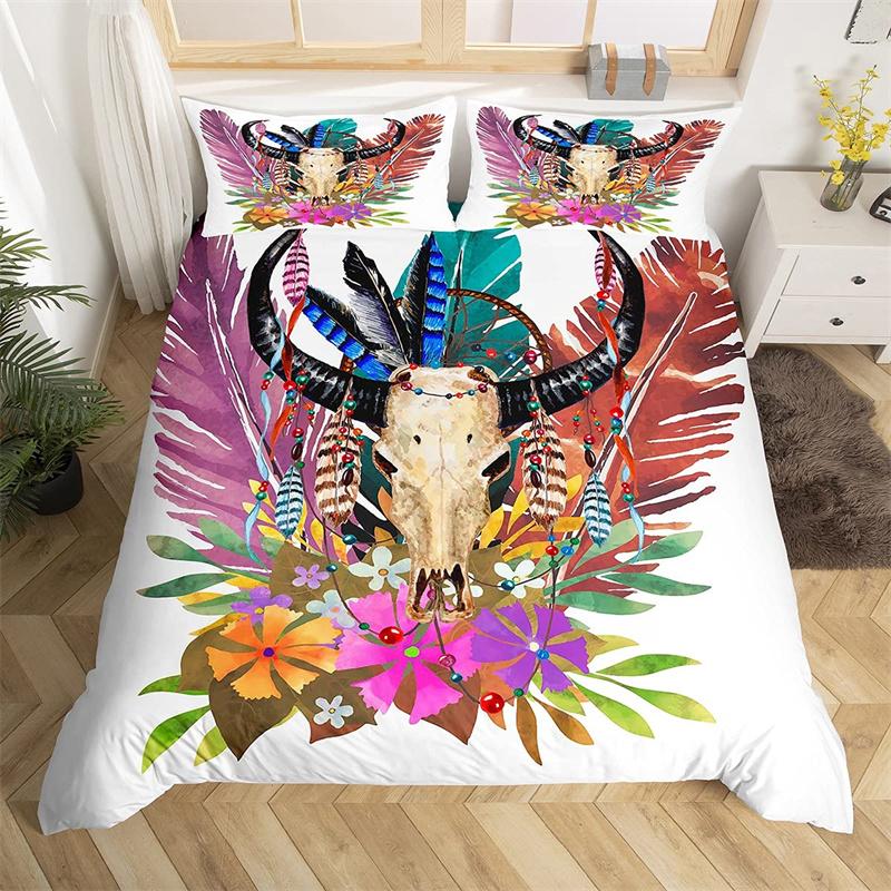 Farm Animal Duvet Cover Set Single King Queen Bohemian Mandala Bedding Set Microfiber Deer Bull Head Cow Skull Comforter Cover