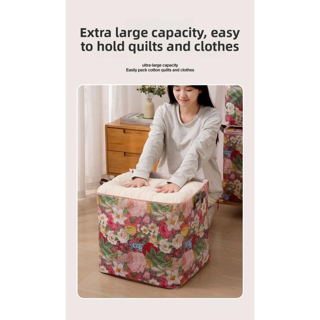 Oversized Flower Folding Woven Storage Bag -180L Capacity, Waterproof and Durable, with Zipper Closure, Waterproof Storage Bag, Under Bed Storage