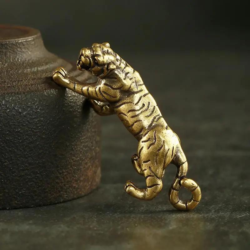 Antike Kupfer-Tiger-König-Figuren, Heimdekoration, Accessoires, Vintage-Messing, Tier-Berg-Ornamente, Schreibtisch-Dekorationen