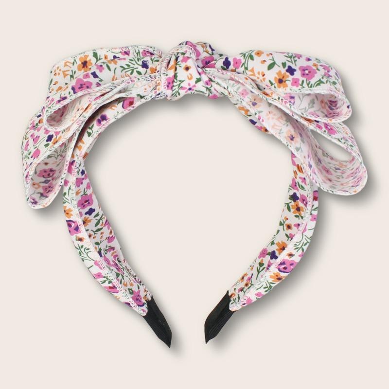 

1 шт. Тканевая повязка на голову с цветочным принтом и бантом, повседневный декоративный аксессуар для волос, модный тканевый обруч для волос для женщин и девочек One Size розовый