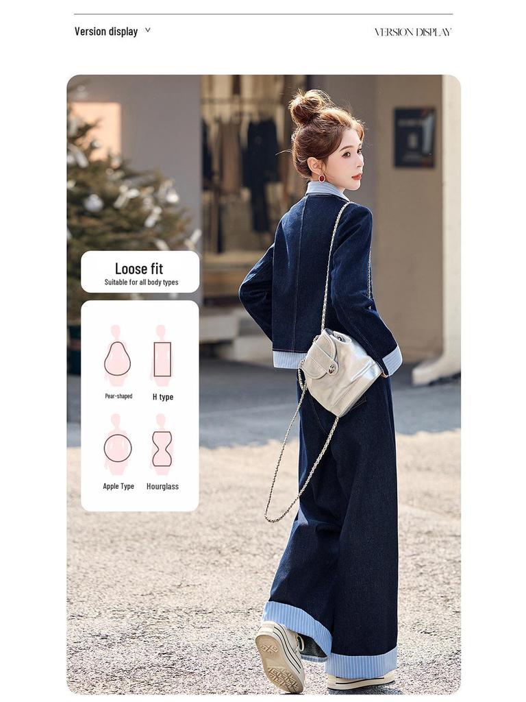 Spring 2025 Women's Fashionable Denim Jacket & Pants Two-Piece Set