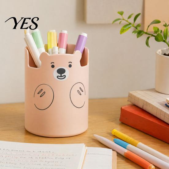Pen Storage Cup Cute Bear 2-in-1 Holder & Phone Stand, Macaron Colors Desk Organizer, Large Design Capacity for Pens Makeup Brushes Scissors
