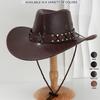Men's and Women's Western PU Leather Denim Hats, Personalized Metal Woven Stars, Rivets, Accessories, Belts, Suitable for Mountain Climbing Trips