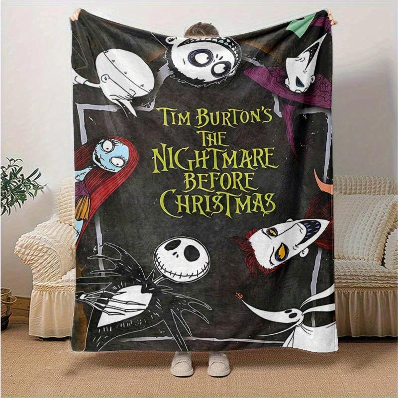 1pc, Tim Burton's The Nightmare Before Christmas Home Decor Gift Flannel Blanket for Bedroom, Living Room, Travel, Camping, Car