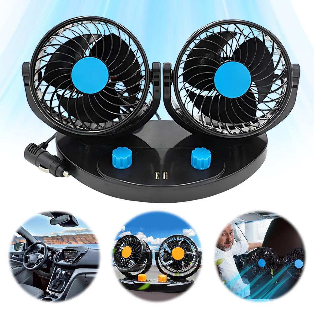 Dual Head USB Car Cooling Fan 2 Wind Speed Car Central Control Screen Fan Adjustable Angle Electric Car Fan Auto Accessories