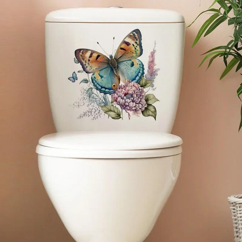 1 Stück Badezimmer Blume Toilette Kunst Wandaufkleber DIY Abnehmbar Schmetterling Wanddekale Selbstklebend Wandtapete Haus Schlafzimmer Dekor