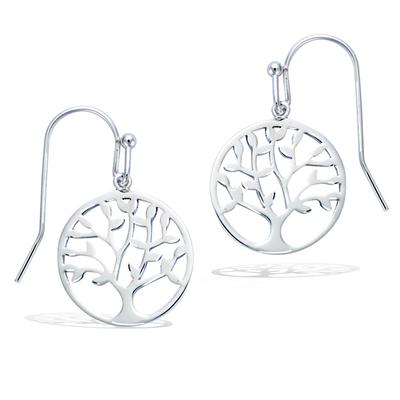 [R1528] - Silver 'Tree of Life' Silver Earrings (rhodium-plated) - 15 Mm
