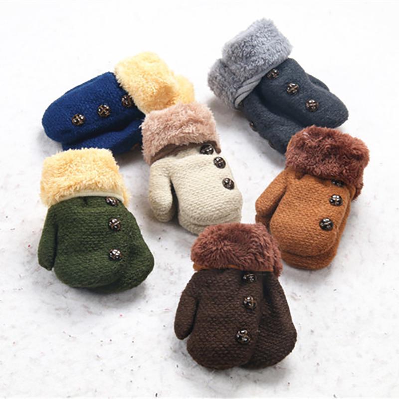 Winter Baby Gloves With Rope Warm Thick Plus Velvet Mittens for Toddler Boys Girls Soft Kids Full Finger Ski Gloves Guantes