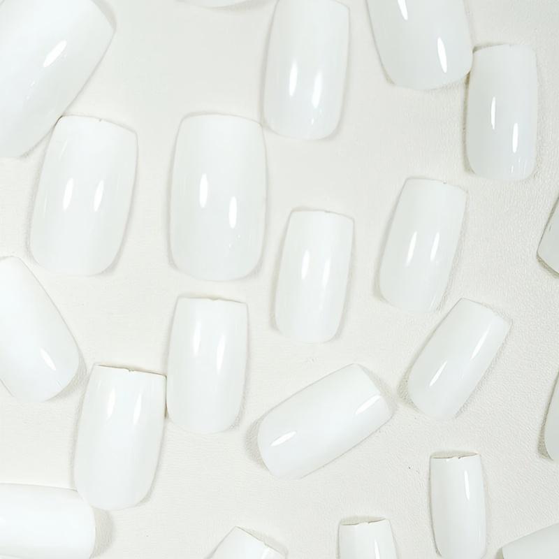 24Pcs Glossy White Press On Nails Medium Square Fake Nails Minimalist Style False Nails Solid Color Full Cover Fake Nails For Women Girls Daily Wear