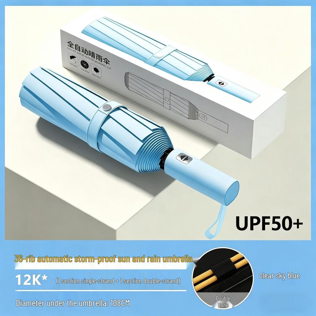 12-Rib Folding Umbrella for Sun and Rain Protection