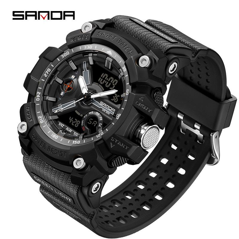 SANDA Youth Waterproof Sports Watch - Cool Trendy Multi-functional Dual Display in Black Technology Design