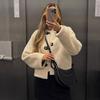 Womens Fall Double-Sided Jacket With Knot Button Street Style Solid Color Outerwear