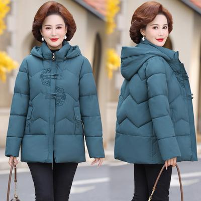 Women's Autumn and Winter Coat Hooded Solid Color Embroidered Loose Thickened Windproof Mom Jacket
