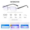 Randlose bifokale Gleitsichtbrille Herren Damen Nah und Fern Blaulichtfilter Brille Vintage Plano Brille 0 ~ +4.0