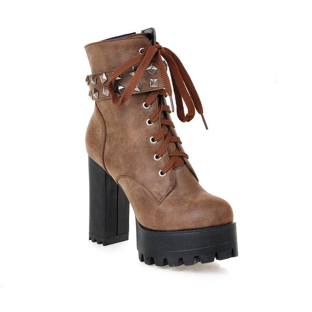 2026 Punk Dark Style Women's Chunky Heel Platform Boots with Rivets