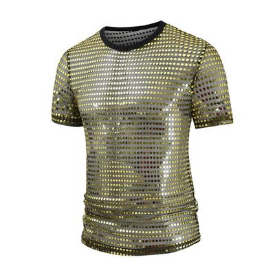 Sequined T-Shirt for Men Sparkling Dot Jazz Modern Dance T-Shirt Round Neck Short Sleeve