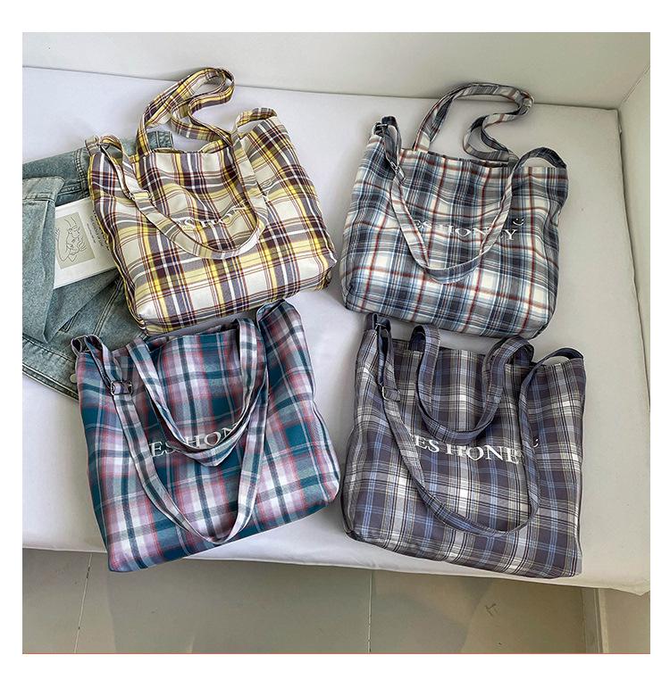 Schultertasche im koreanischen Stil mit Karomuster: Herbst/Winter Doppel-Tasche für Damen, Großes Fassungsvermögen Studenten-Pendler Crossbody