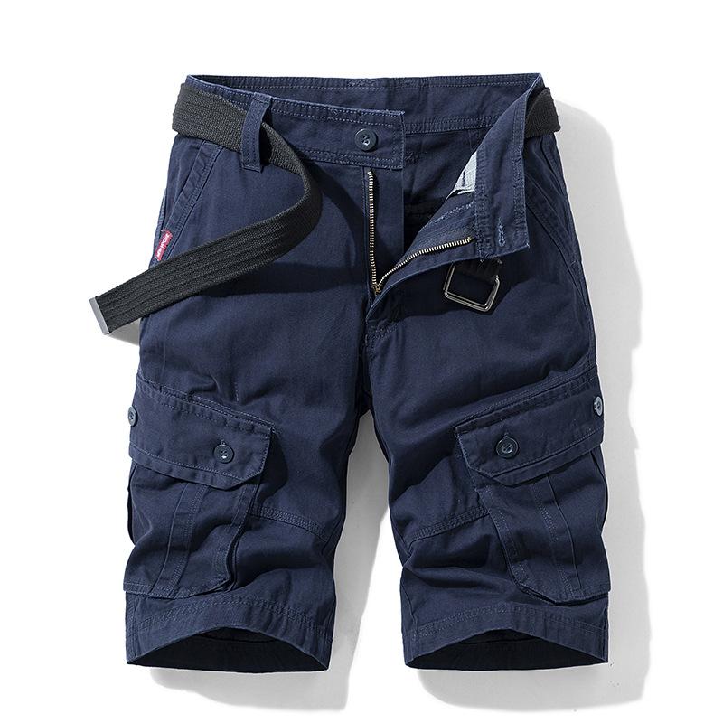 Men Summer Brand Solid Casual Classic Cargo Shorts Men Fashion Cotton Multi-pocket Shorts Men Outwear Breathable Shorts No Belt