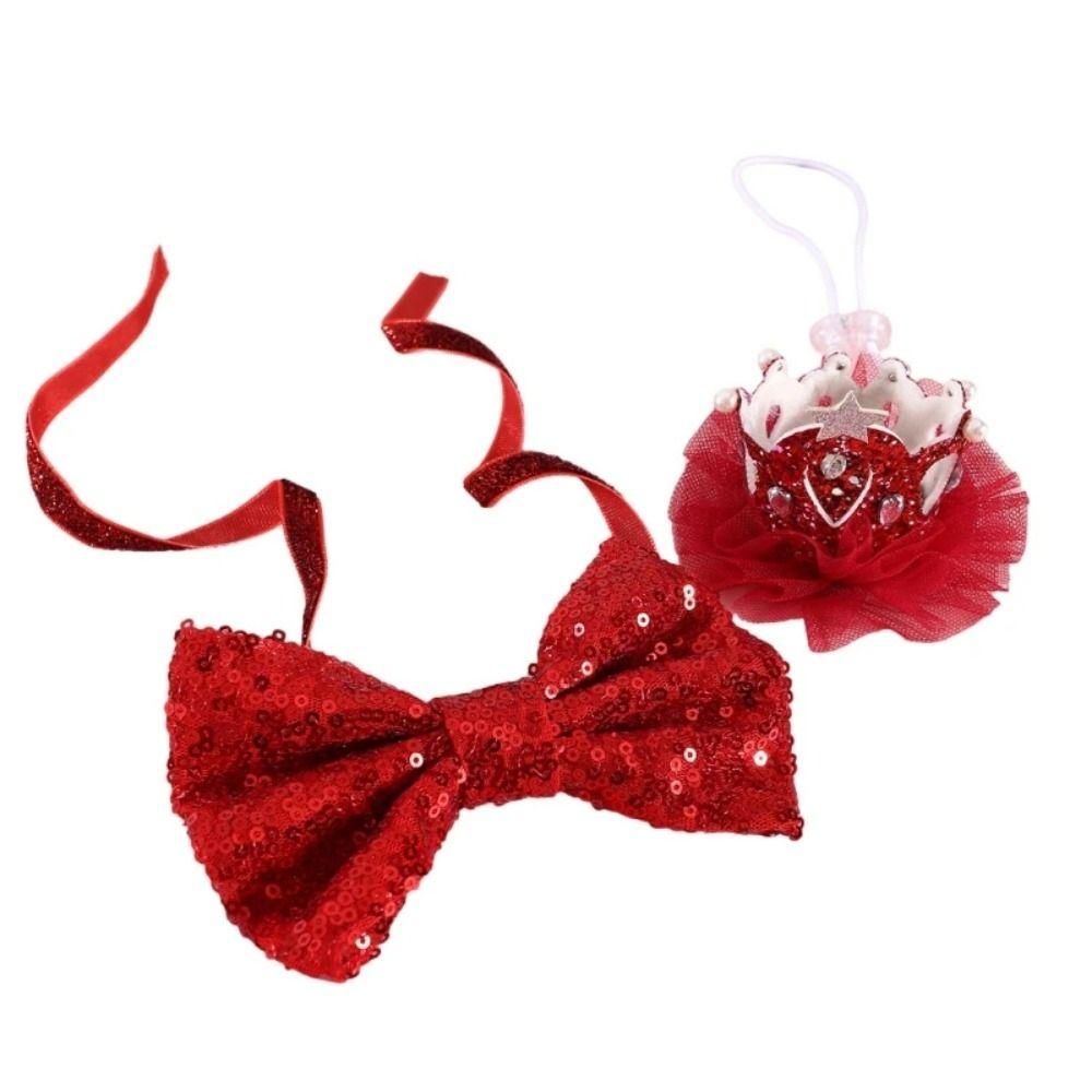 2Pcs/Set Creative Pet Sequin Bow Tie Adjustable Pet Crown Collar Pet Headpiece  Pet birthday Costume