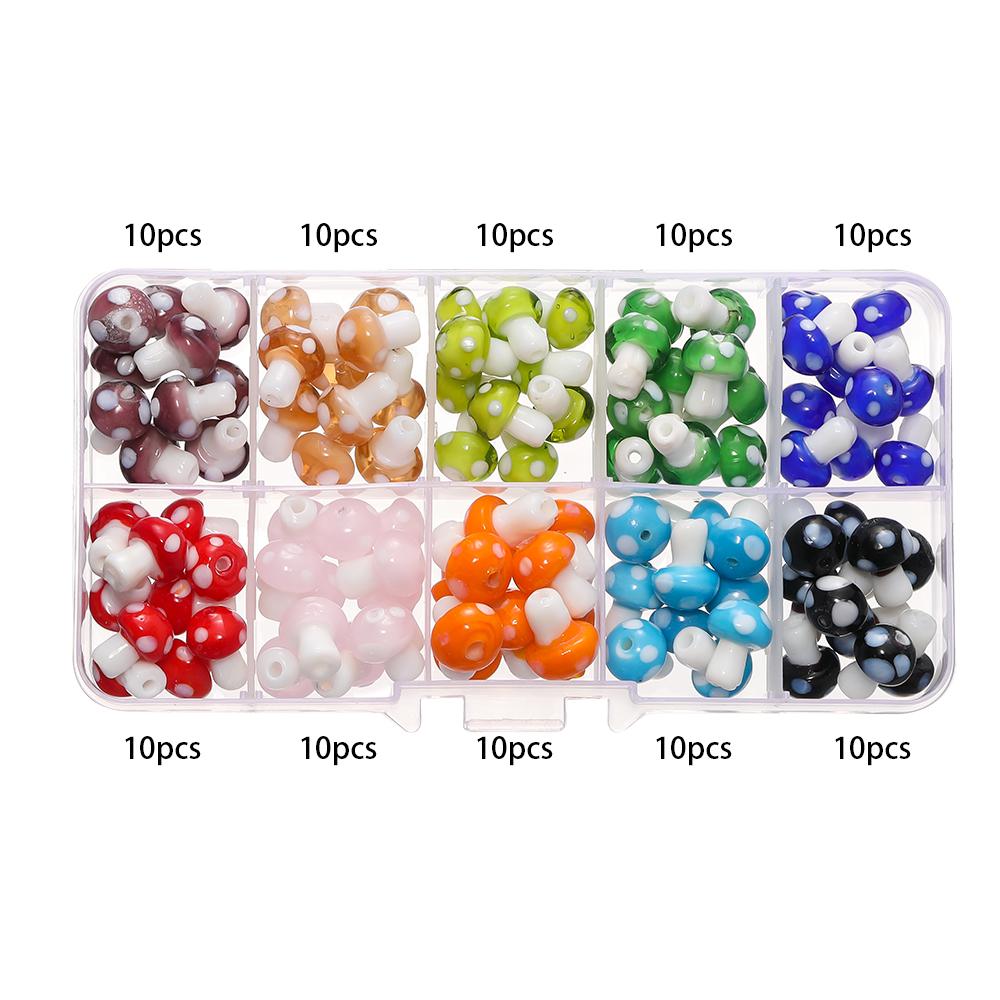 

100pcs/Box Glass Mushroom Beads 10 Colors Spacer Loose Bead Kit for DIY Bracelet Necklace Jewelry Making Accessories