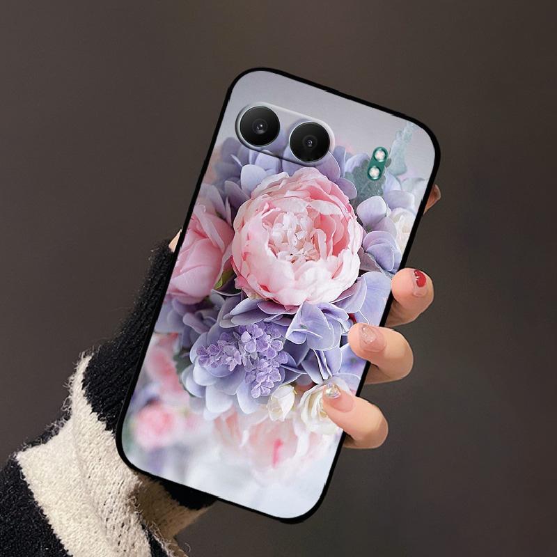 For OnePlus Nord 4 5G Phone Case Cute Cartoon Flowers Black Silicone Soft Back Cover For OnePlus Nord 4 5G ShockProof