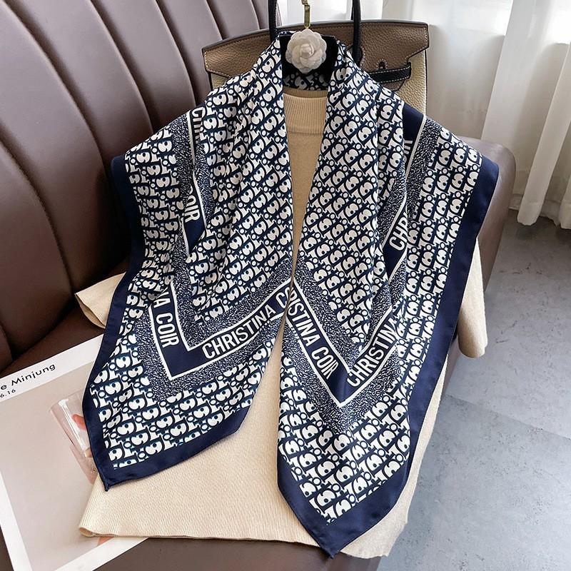 Lightweight 90x90cm Square Scarf Women Navy Style Sun Protection Silk-Like Feel Wear Chic Versatile Accessory