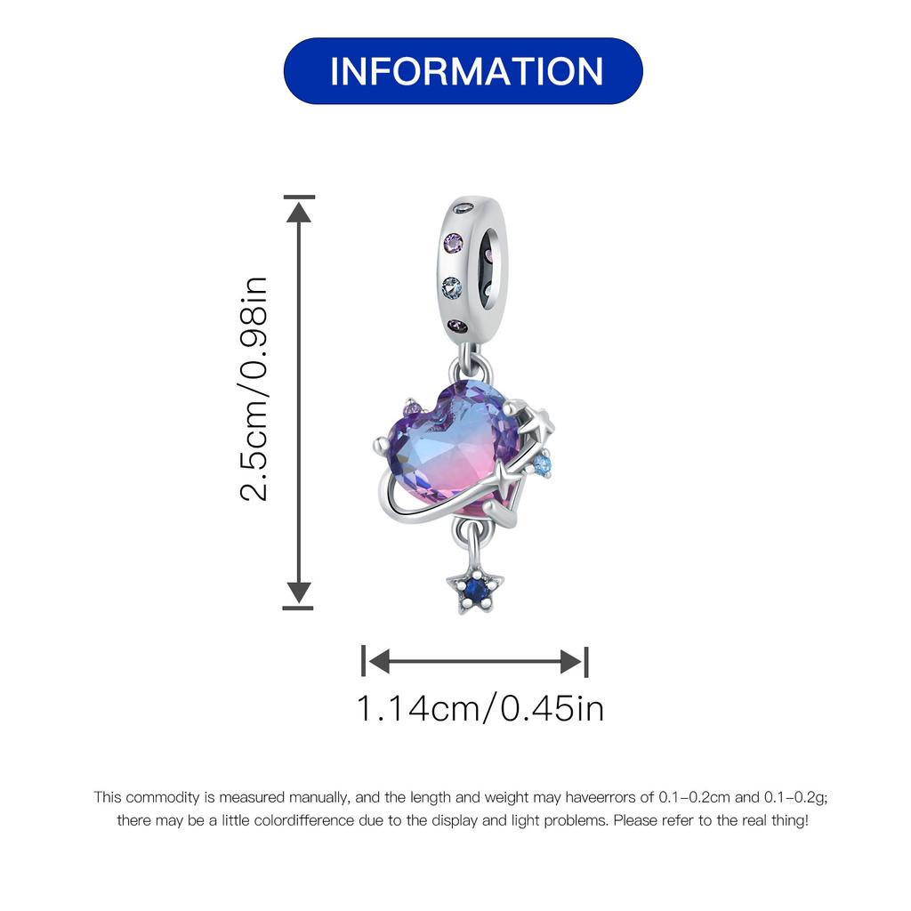 Authentic copper Charm Bead Charms Luxury Purple Heart Planet Pendant Bead Charms Compatible With Bracelets Diy Women Making Delicate Gift