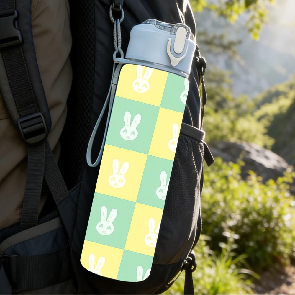 1PC Bunny Checkered Repeat Pattern 750ml Color Plastic Sports Water Bottle Leakproof Flip Straw Lid Suitable for Sports Office Home Use
